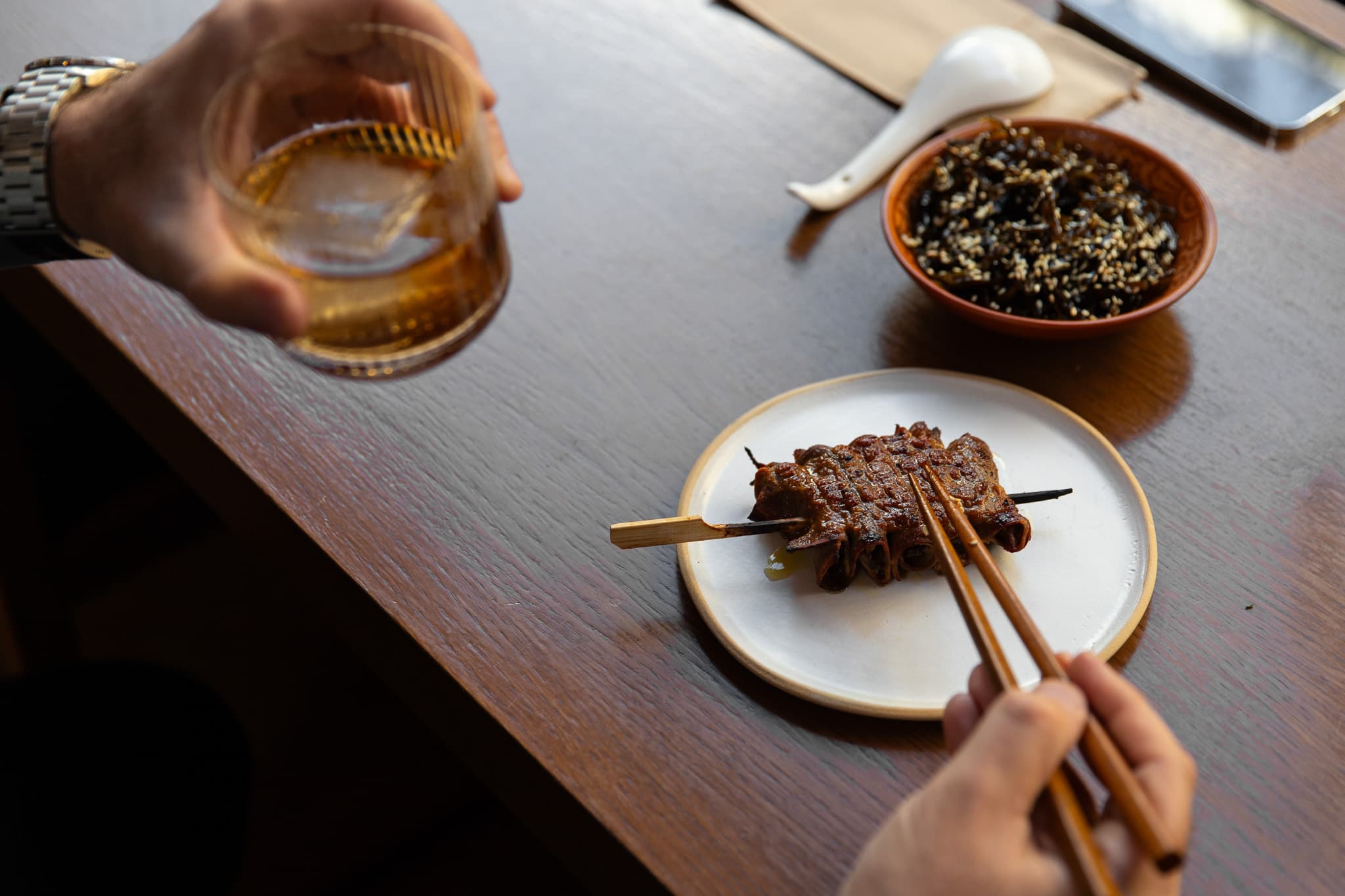 Beef tongue skewer with whisky