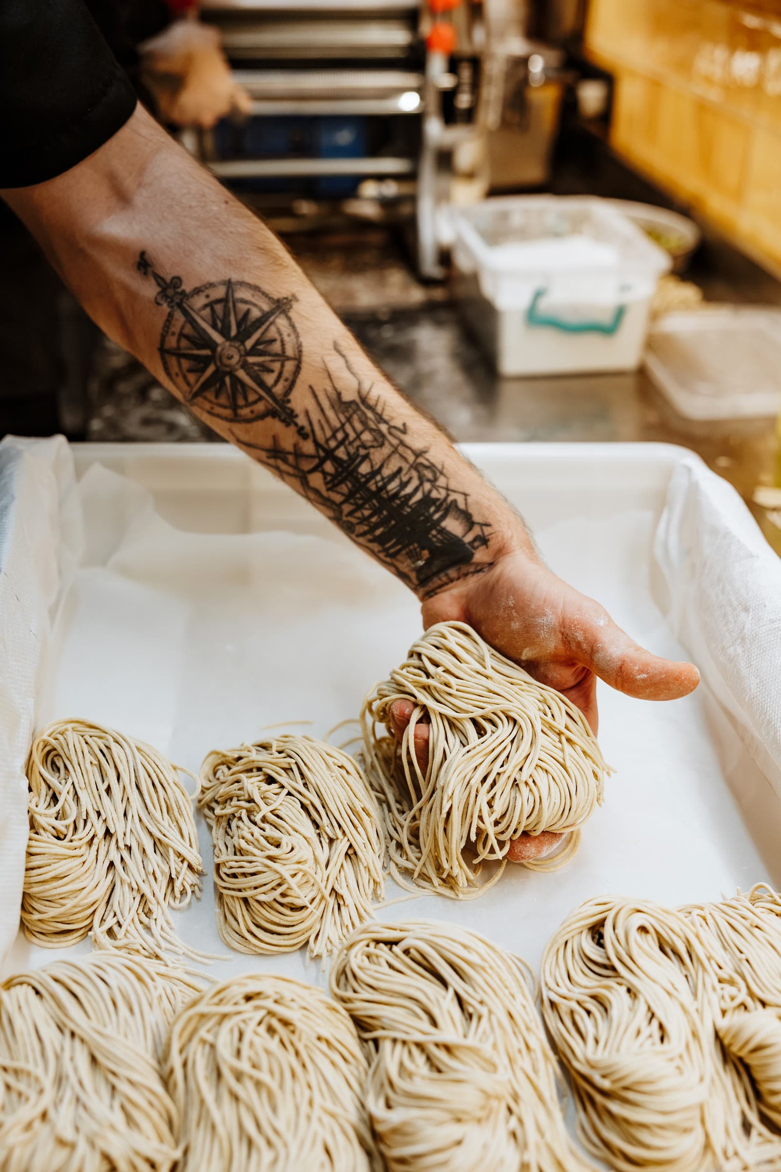 Noodle nests on the tray