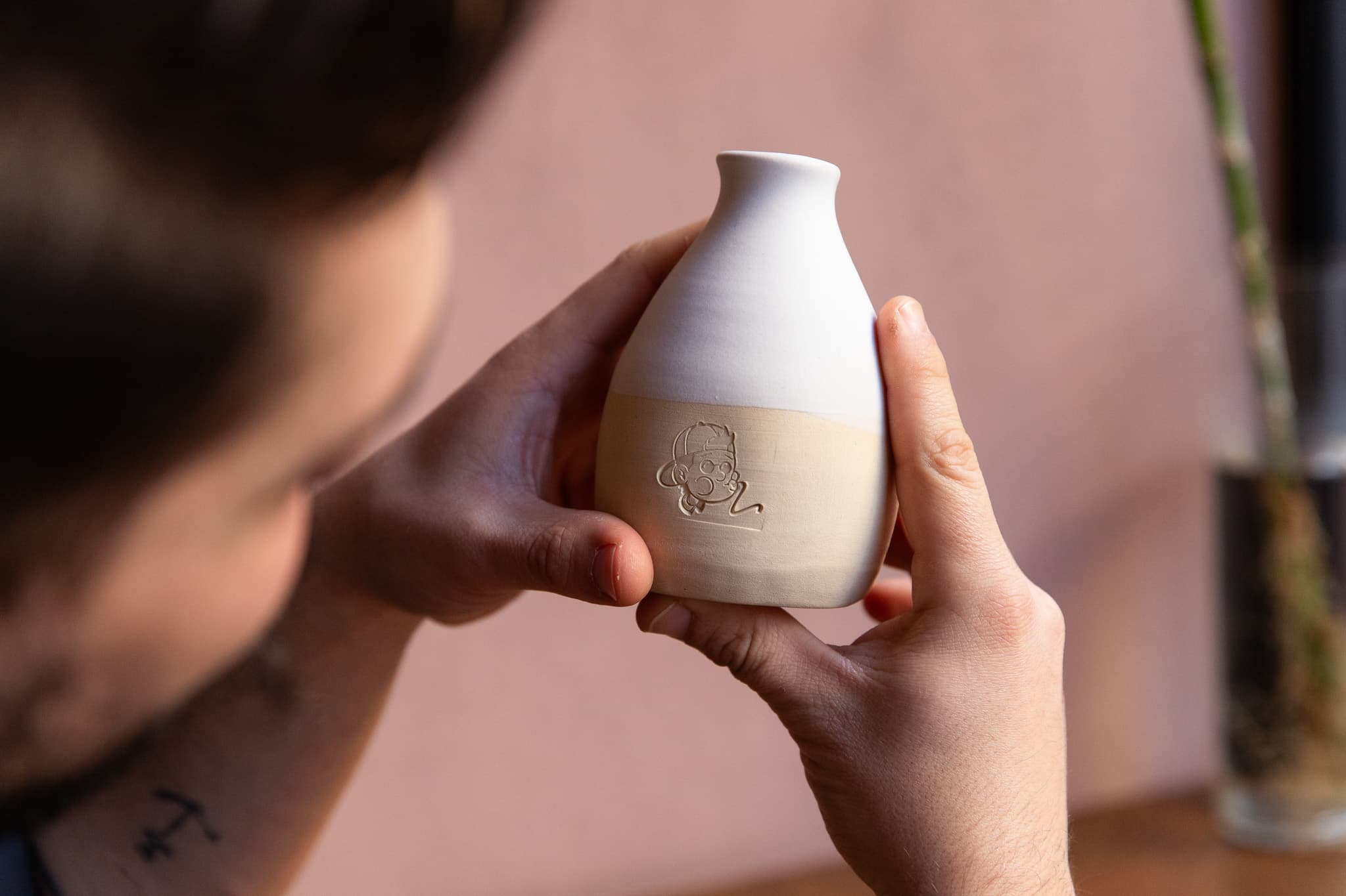 House sake carafe stamped with the Ramen Tales mark